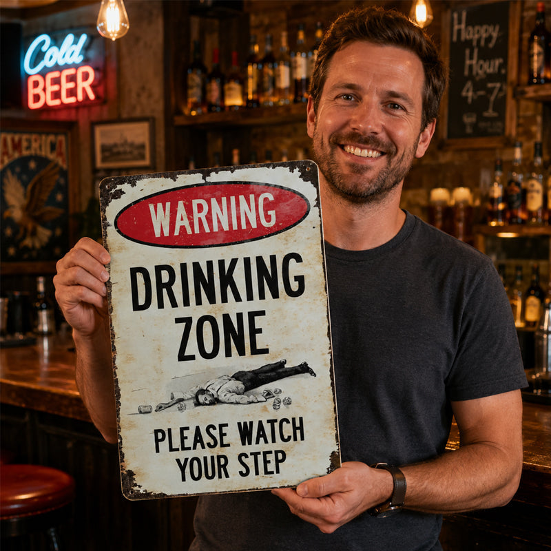 Funny Warning Drinking Zone Vintage Bar Metal Sign