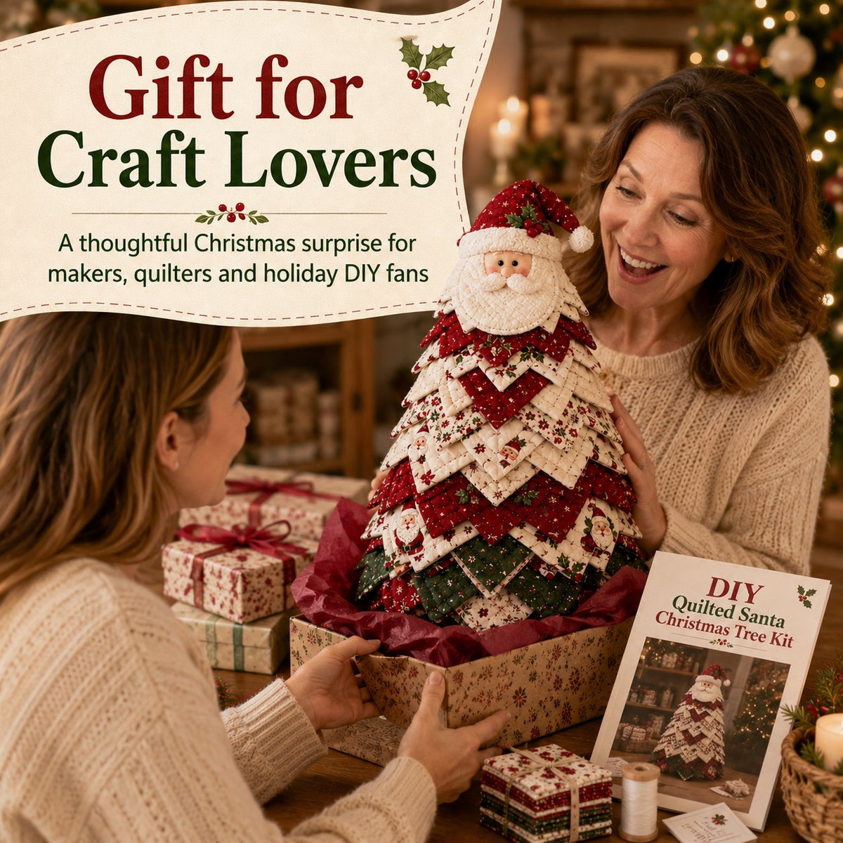 LAST DAY 69% OFF DIY Quilted Santa Christmas Tree Kit – Handmade Holiday Craft & Festive Tabletop Decor
