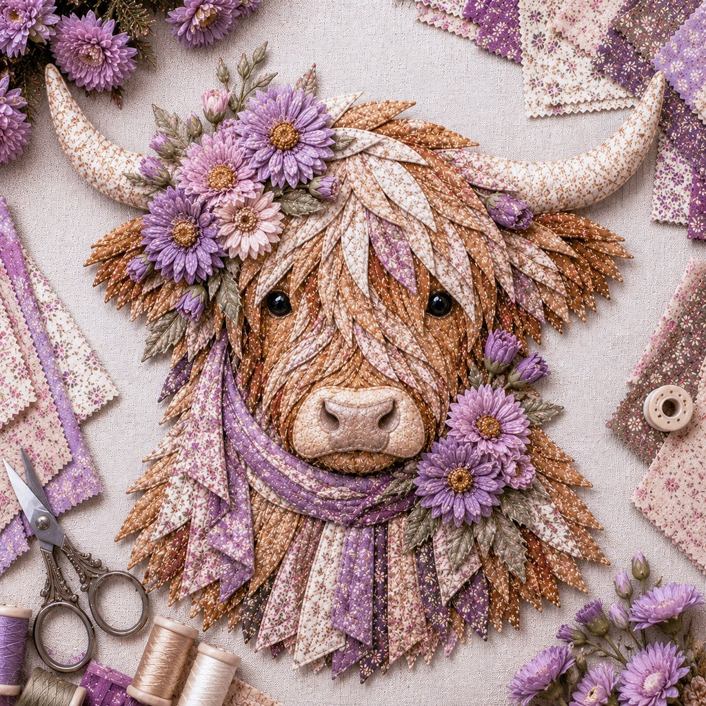 Birth Flower Highland Cow 3D Layered Fabric Art DIY Kit (Beginner-friendly)  Buy 2 Free Shipping