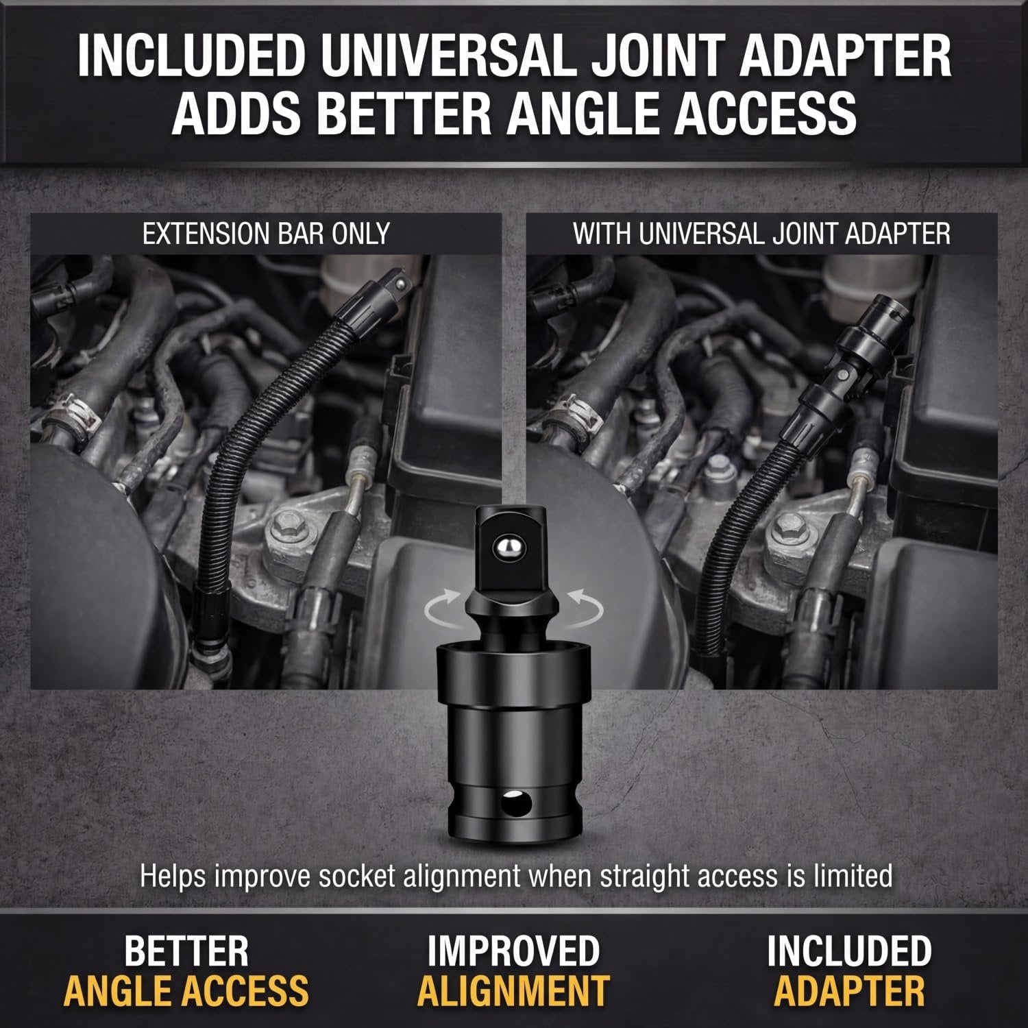 1/2" Drive Flexible Socket Extension Bar & Universal Joint Set
