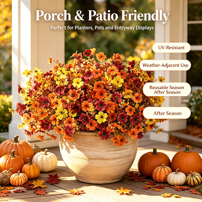 Fall Artificial Flower Halloween 12pcs, UV Resistant Colorful Fake Flower