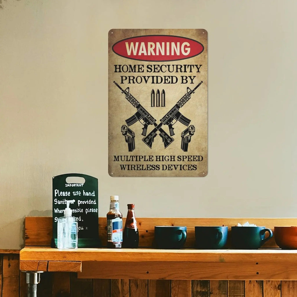 "Home Security Provided by Multiple Wireless Devices" Funny Metal Sign - 8×12 Inch