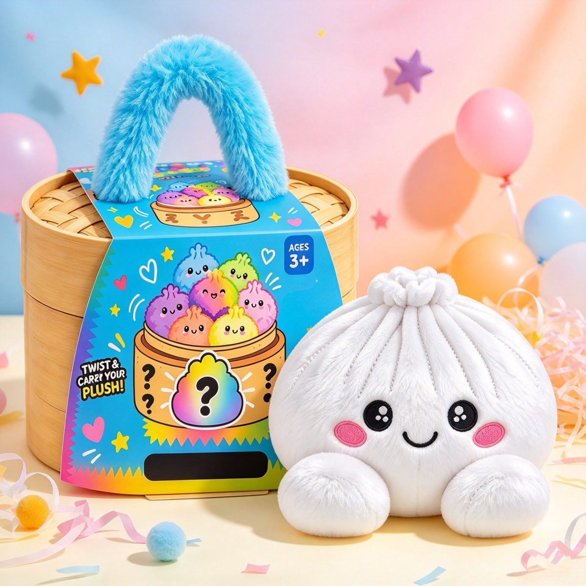 Cute Plush Dumpling Blind Box Steamer Basket – Soft Squishy Stress Relief Stuffed Animal Gift for Kids & Kawaii Lovers