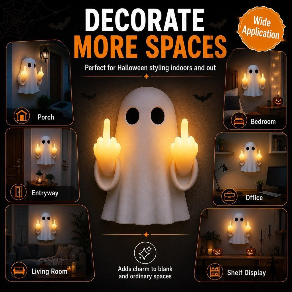2026 Halloween Funny Middle Finger Ghost LED Light, Glowing Ghost Figurine, Novelty Halloween Decor for Home, Room, Party & Tabletop