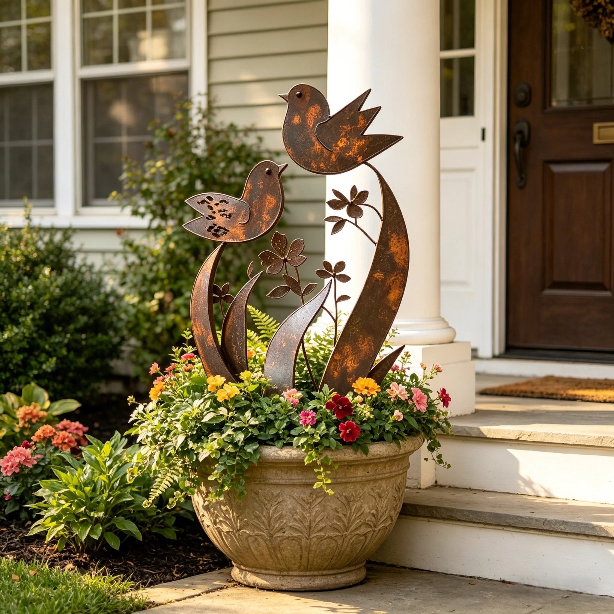 Bird & Wildflower Metal Garden Stake