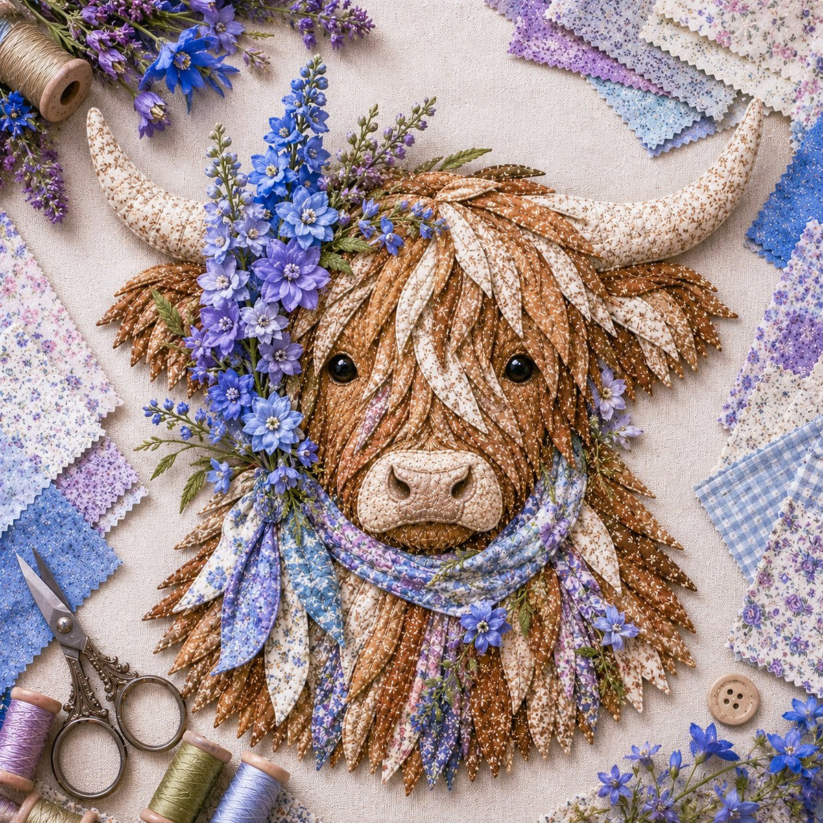 Birth Flower Highland Cow 3D Layered Fabric Art DIY Kit (Beginner-friendly)  Buy 2 Free Shipping