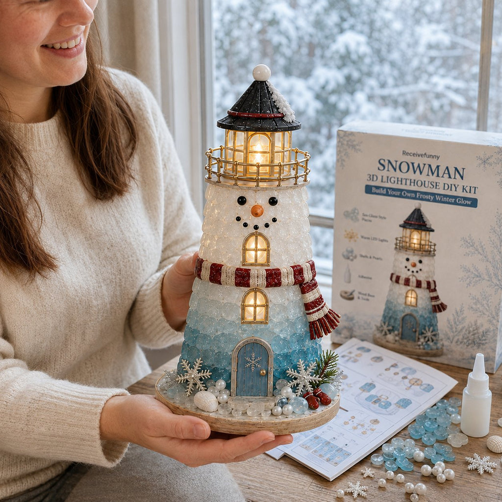 Beginner-Friendly DIY Lighted Christmas Character Sea Glass-Style Lighthouse Kit Collection | Complete Kit with Sea Glass-Style Pieces, LED Lights & Step-by-Step Guide Included