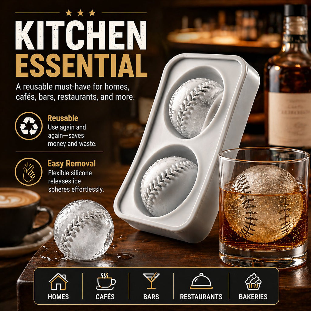 Baseball Ice Mold – Slow‑Melting Silicone Sphere Tray for Whiskey, Cocktails & More