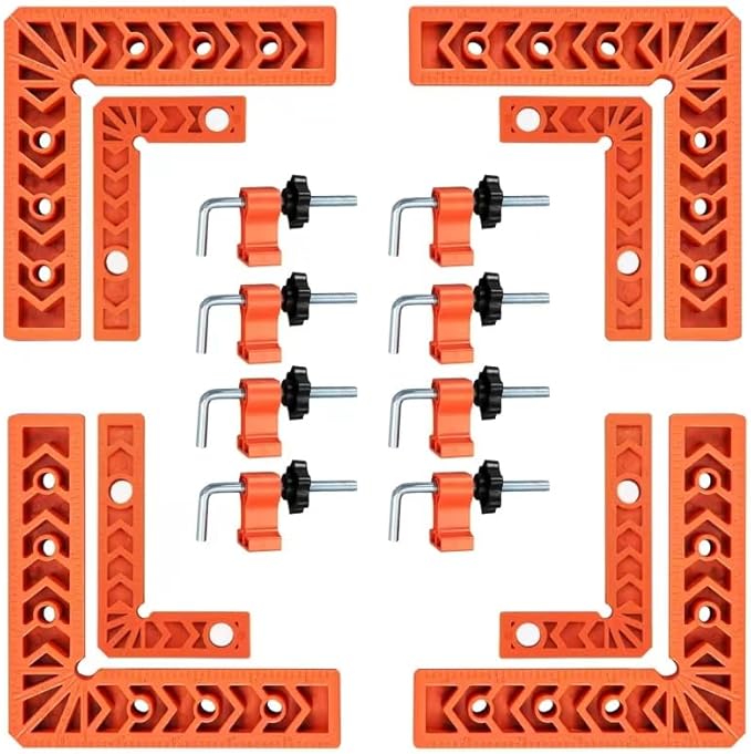 90 Degree Corner Clamp & Positioning Square Set - (3" 4")inch x 8 Right Angle Clamp with 8 Clamp ABS Plastic L-Shaped Tool