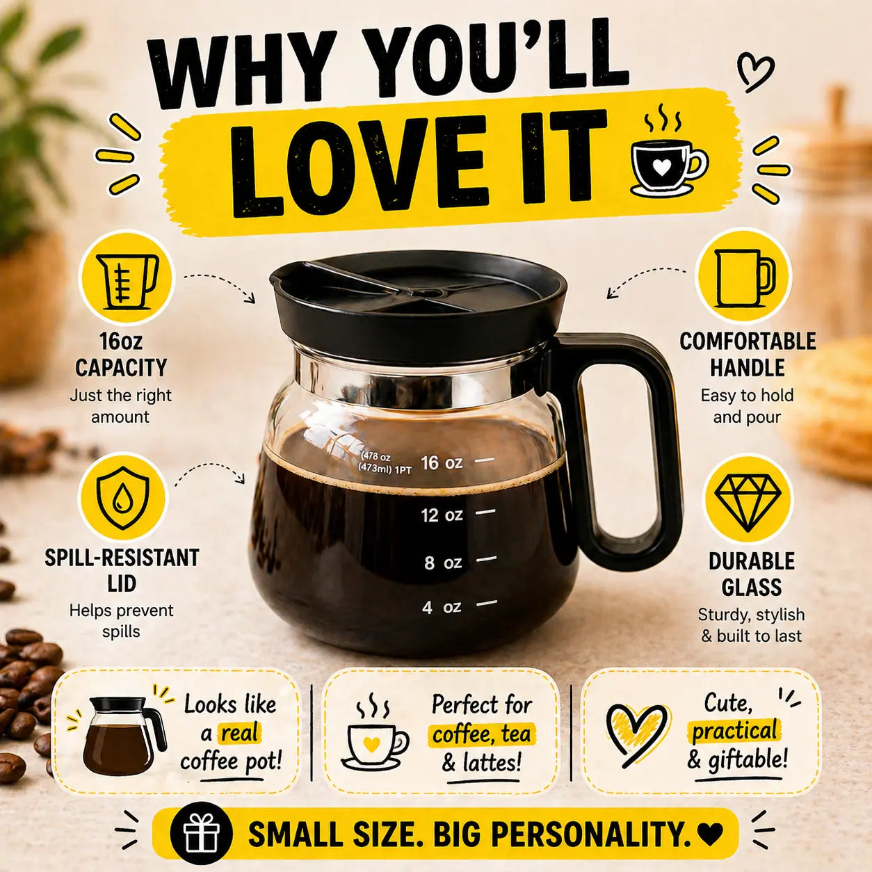 16 Oz Glass Coffee Mug – Coffee Pot Style