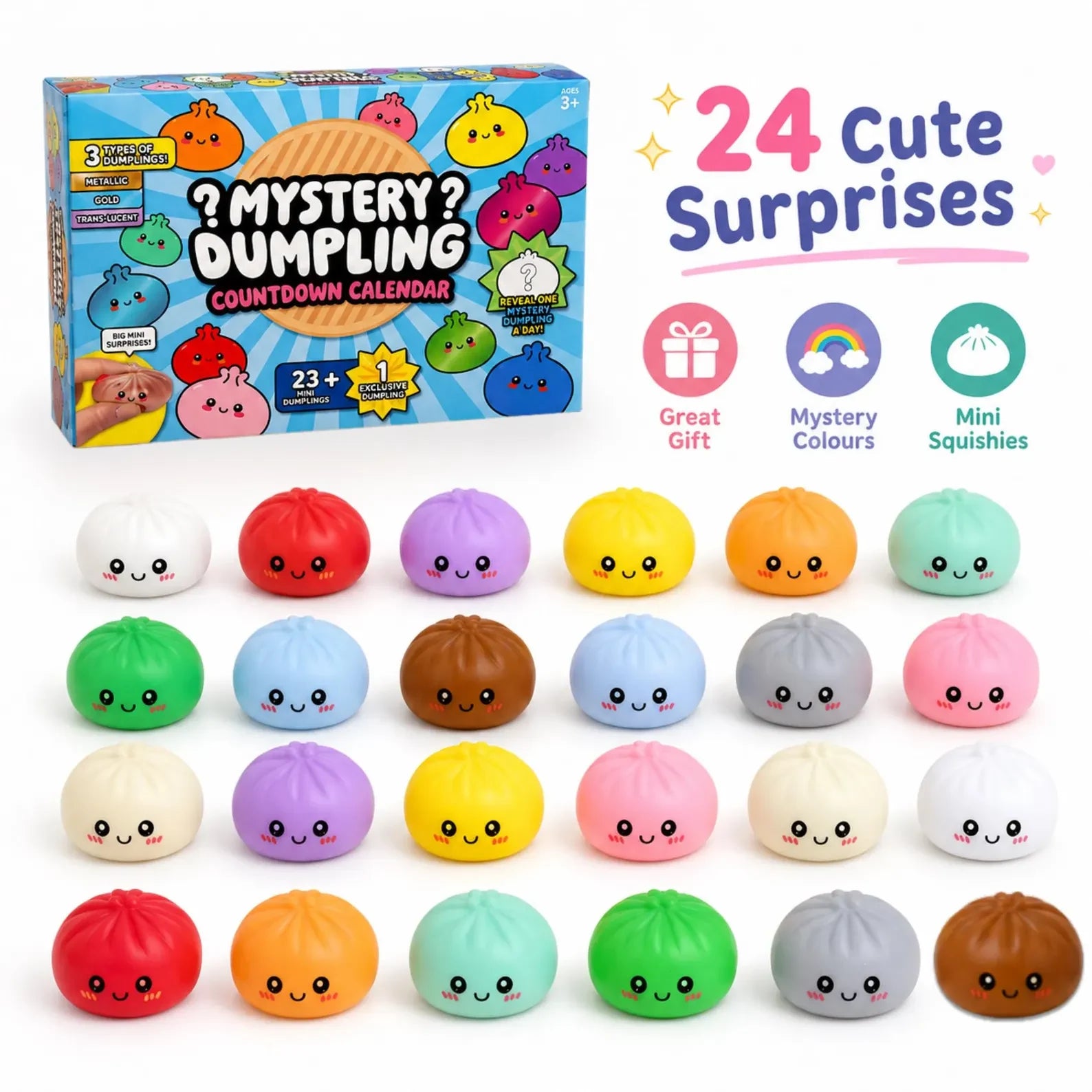 2026 Mystery Dumpling Squishy Blind Box Countdown Calendar, 24 Kawaii Surprise Fidget Toys
