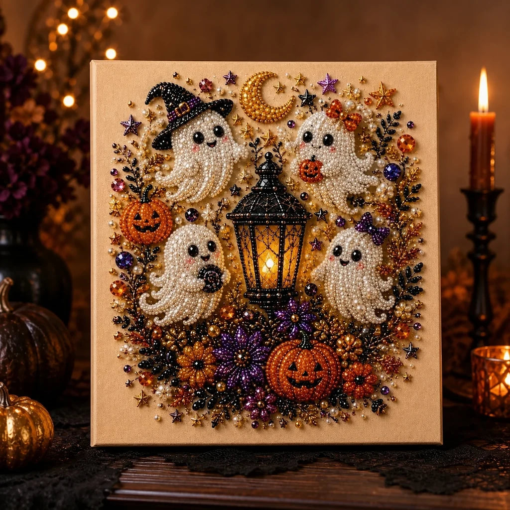 Framed Halloween Ghost Lantern Pearl Art DIY Kit