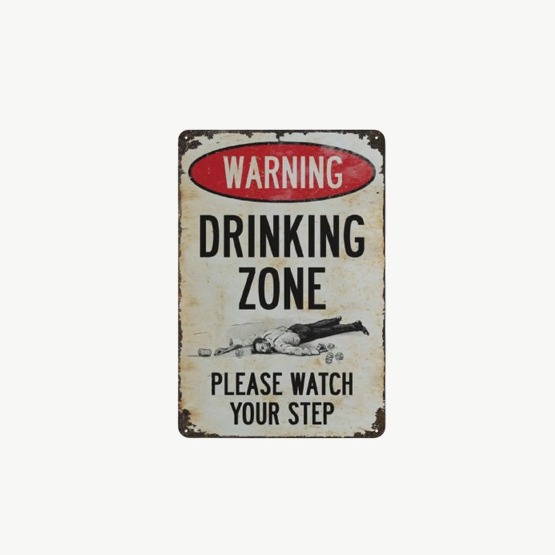 Funny Warning Drinking Zone Vintage Bar Metal Sign