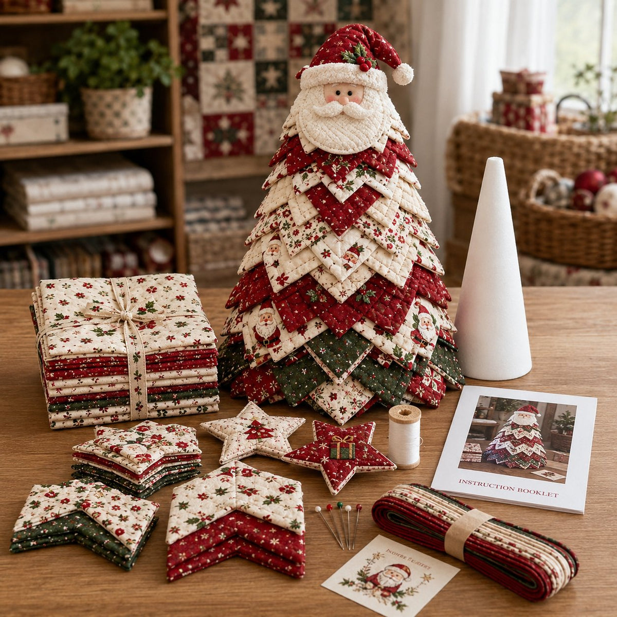 LAST DAY 69% OFF DIY Quilted Santa Christmas Tree Kit – Handmade Holiday Craft & Festive Tabletop Decor