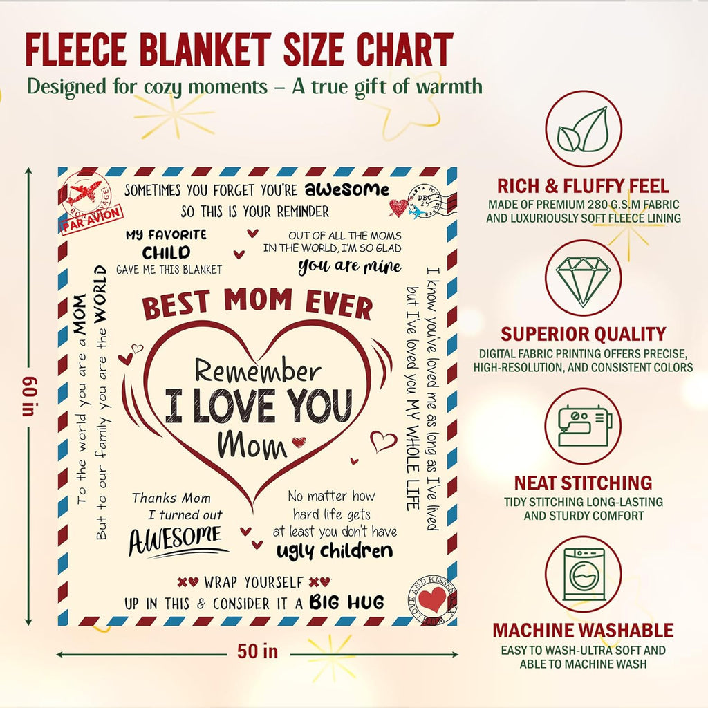 Best Mom Ever - I Love You Mom Throw Blanket (100*70 CM)