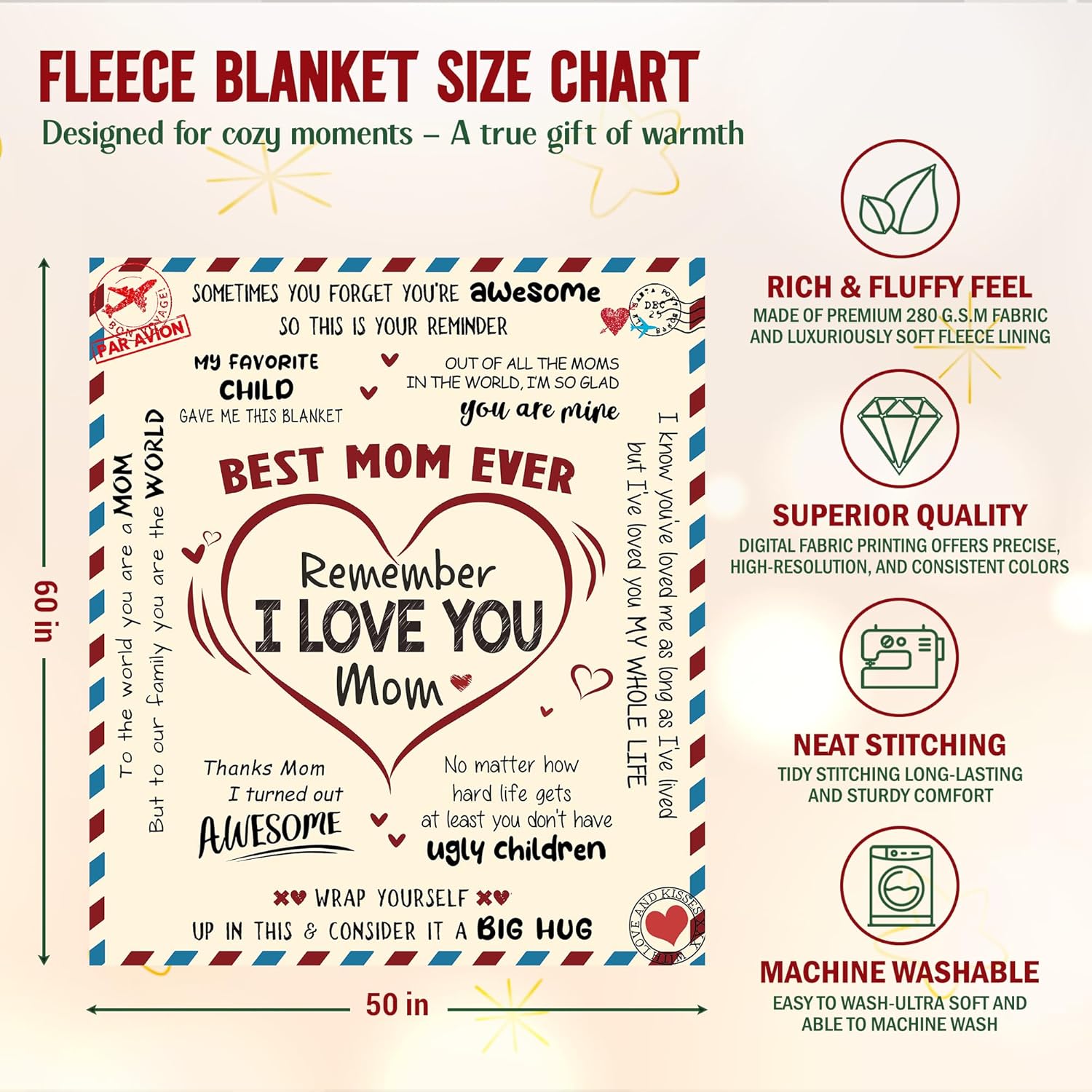 Best Mom Ever - I Love You Mom Throw Blanket (100*70 CM)