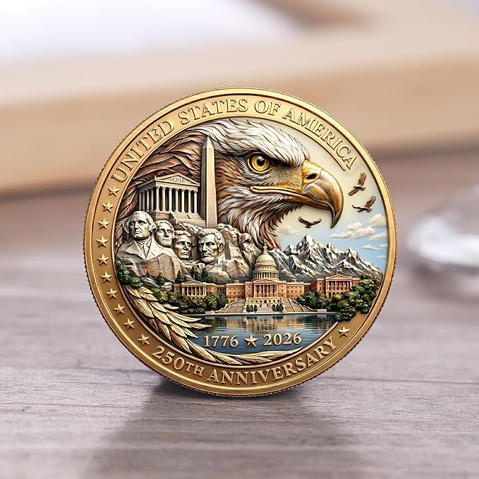 USA 250th Anniversary Commemorative Coin - American Eagle & Patriotic Symbols Collectible