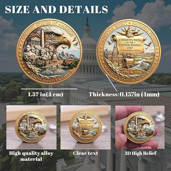 USA 250th Anniversary Commemorative Coin - American Eagle & Patriotic Symbols Collectible