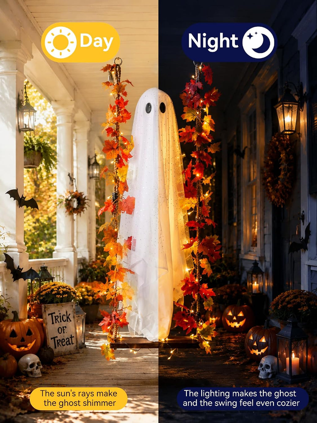 Halloween Decorations Hanging Ghost Decor with a Maple Leaf Swing Ghost Light