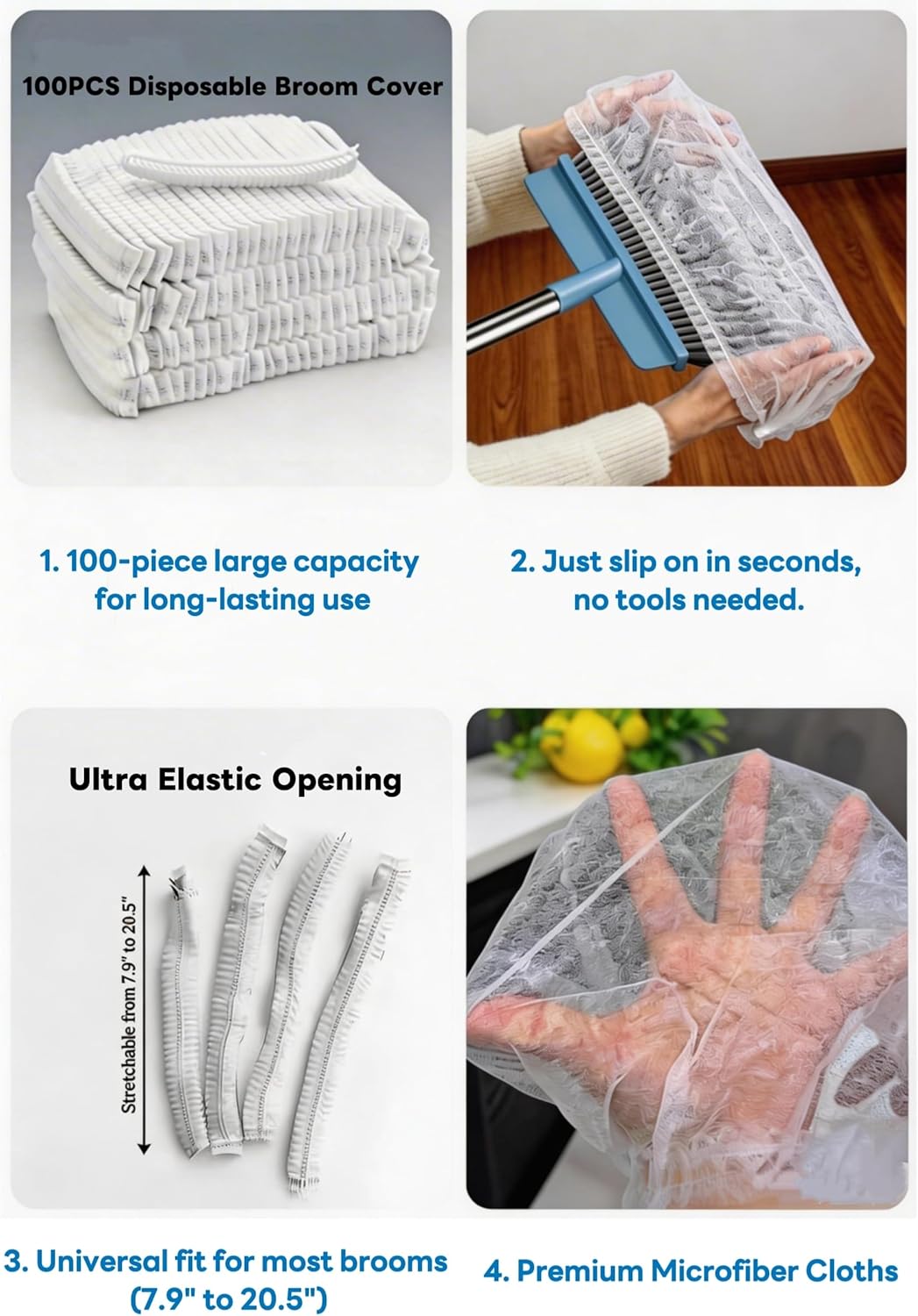 100PCS Disposable Broom Covers – Dust & Pet Hair Catchers
