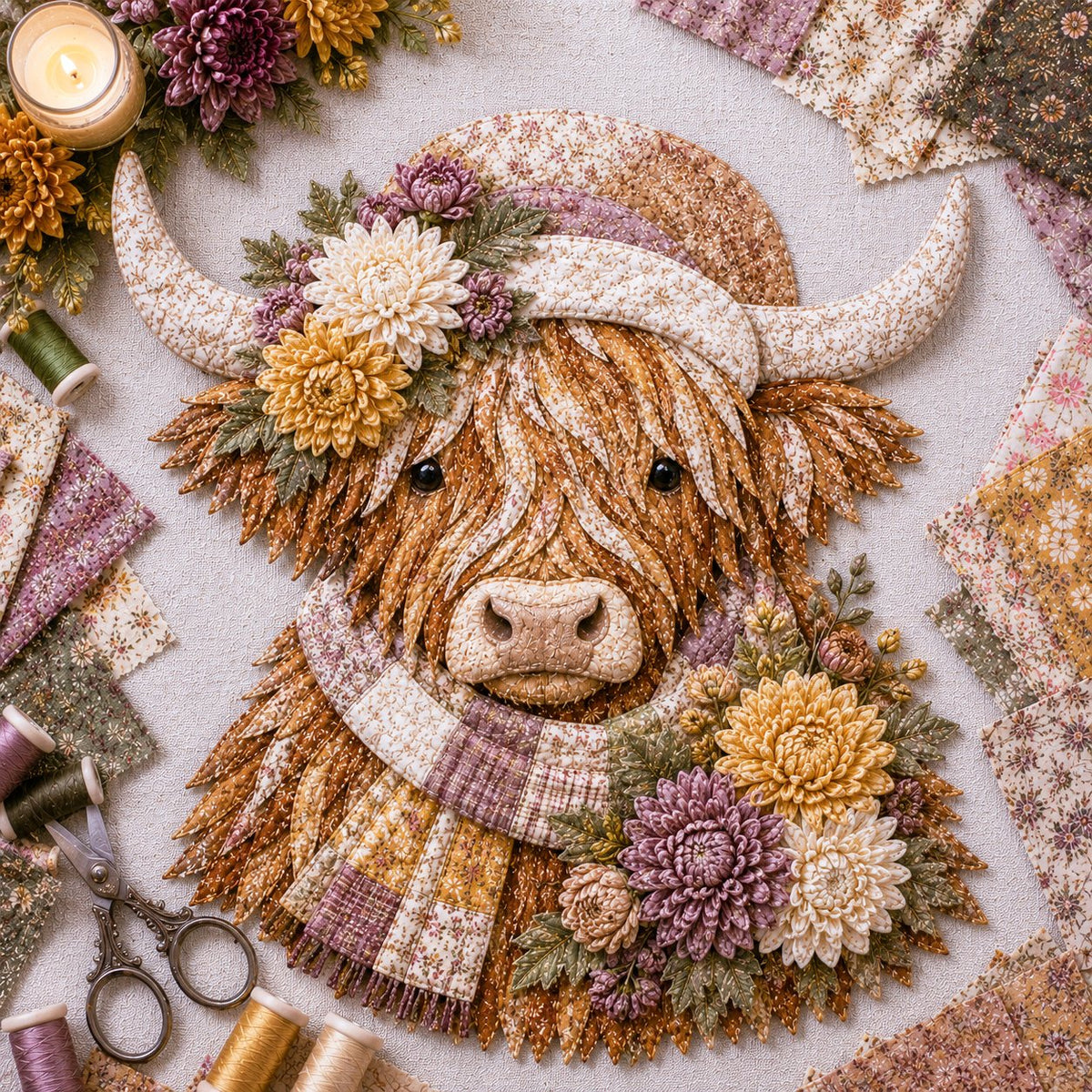 Birth Flower Highland Cow 3D Layered Fabric Art DIY Kit (Beginner-friendly)  Buy 2 Free Shipping