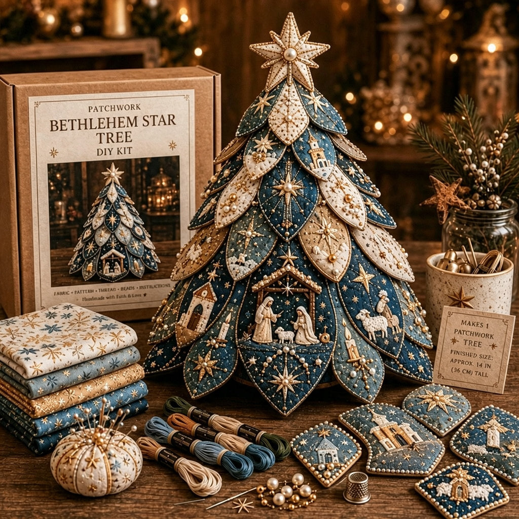 Beginner-Friendly Tree of Faith 3D Quilted Christmas Tree Sewing Kit | Complete Kit with Coordinated Fabrics, Beads & Step-by-Step Guide Included