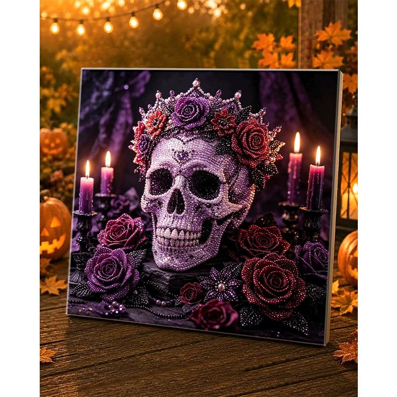Framed Halloween Skull and Roses Pearl Art DIY Kit