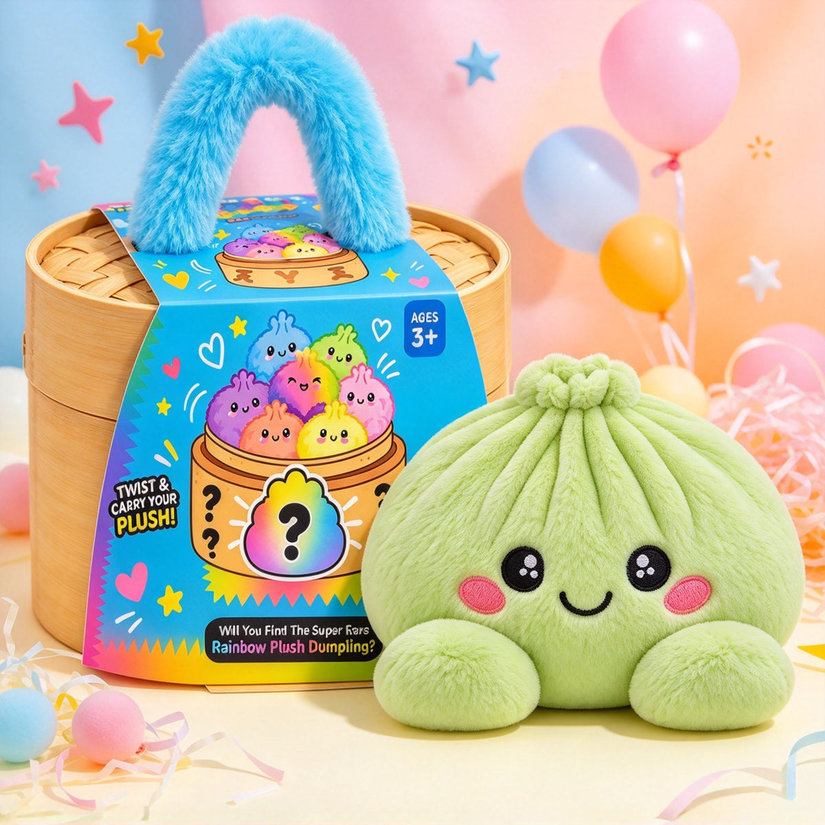 Cute Plush Dumpling Blind Box Steamer Basket – Soft Squishy Stress Relief Stuffed Animal Gift for Kids & Kawaii Lovers