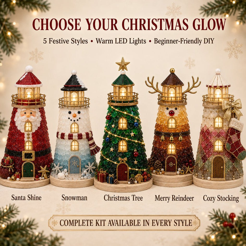 Beginner-Friendly DIY Lighted Christmas Character Sea Glass-Style Lighthouse Kit Collection | Complete Kit with Sea Glass-Style Pieces, LED Lights & Step-by-Step Guide Included