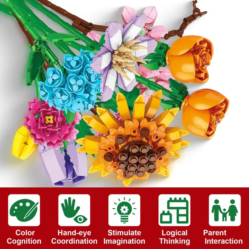 2026 Christmas Flower Bouquet Advent Calendar | 24-Day Countdown Building Blocks Gift Box, 24 Unique Flowers 3D Puzzle Toy Set,