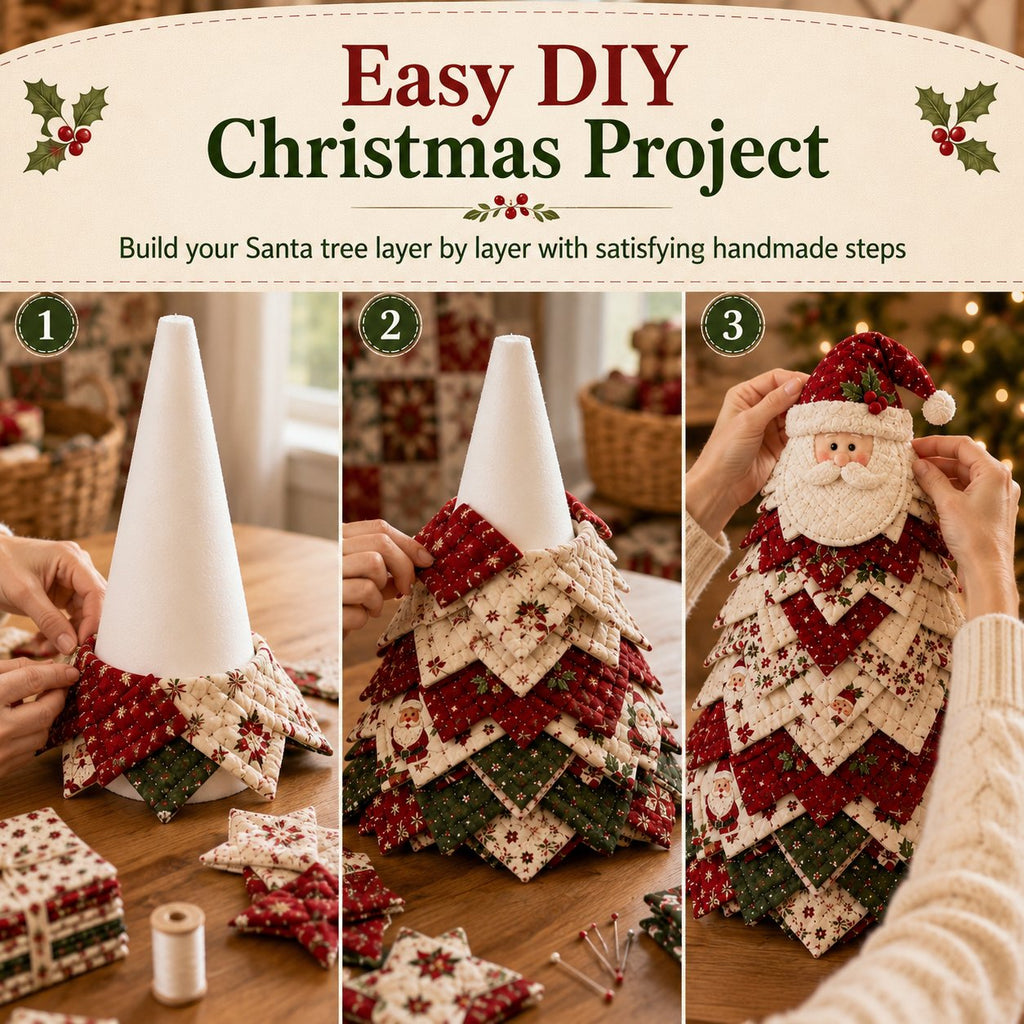 LAST DAY 69% OFF DIY Quilted Santa Christmas Tree Kit – Handmade Holiday Craft & Festive Tabletop Decor