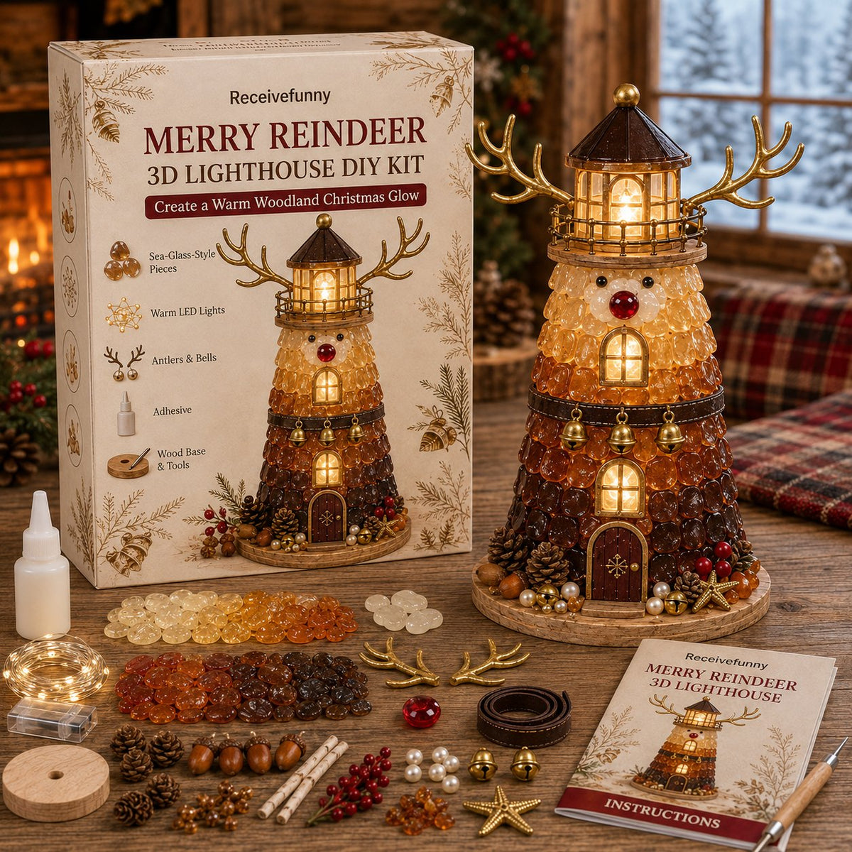 Beginner-Friendly DIY Lighted Christmas Character Sea Glass-Style Lighthouse Kit Collection | Complete Kit with Sea Glass-Style Pieces, LED Lights & Step-by-Step Guide Included