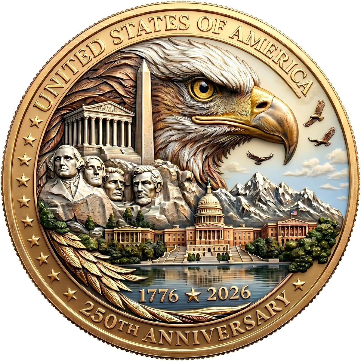 USA 250th Anniversary Commemorative Coin - American Eagle & Patriotic Symbols Collectible