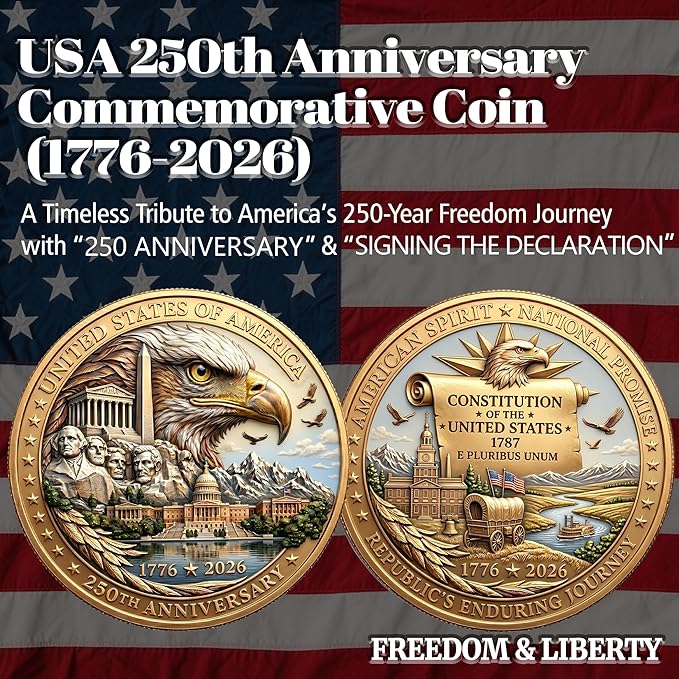 USA 250th Anniversary Commemorative Coin - American Eagle & Patriotic Symbols Collectible