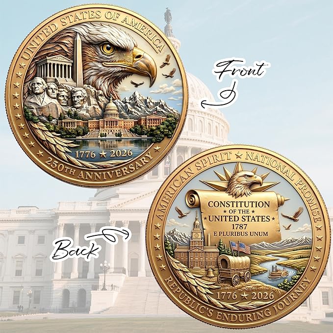USA 250th Anniversary Commemorative Coin - American Eagle & Patriotic Symbols Collectible