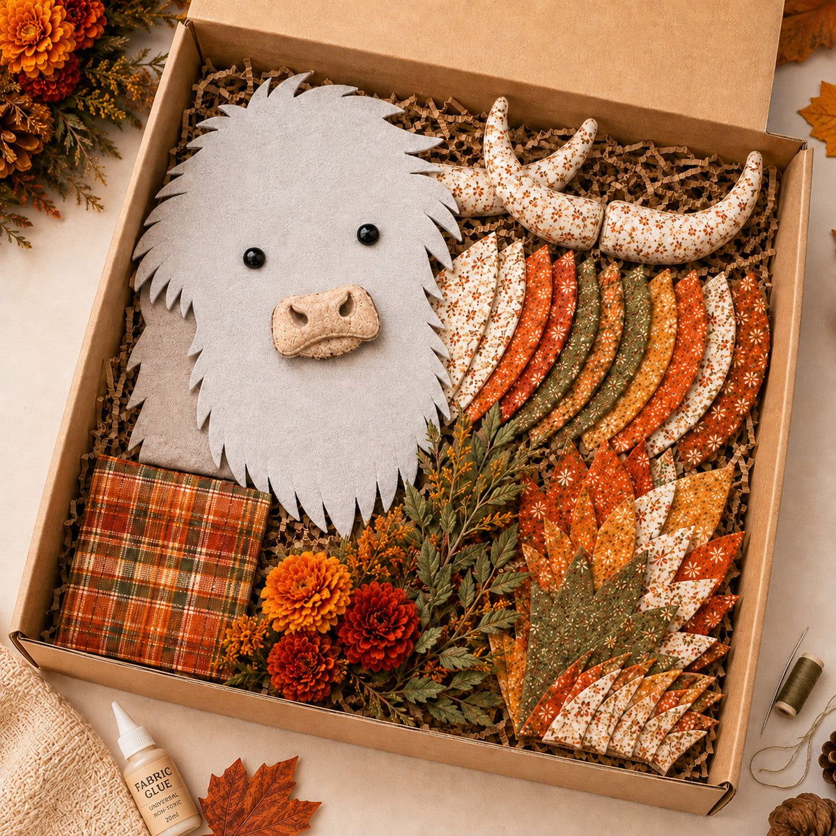 Birth Flower Highland Cow 3D Layered Fabric Art DIY Kit (Beginner-friendly)  Buy 2 Free Shipping