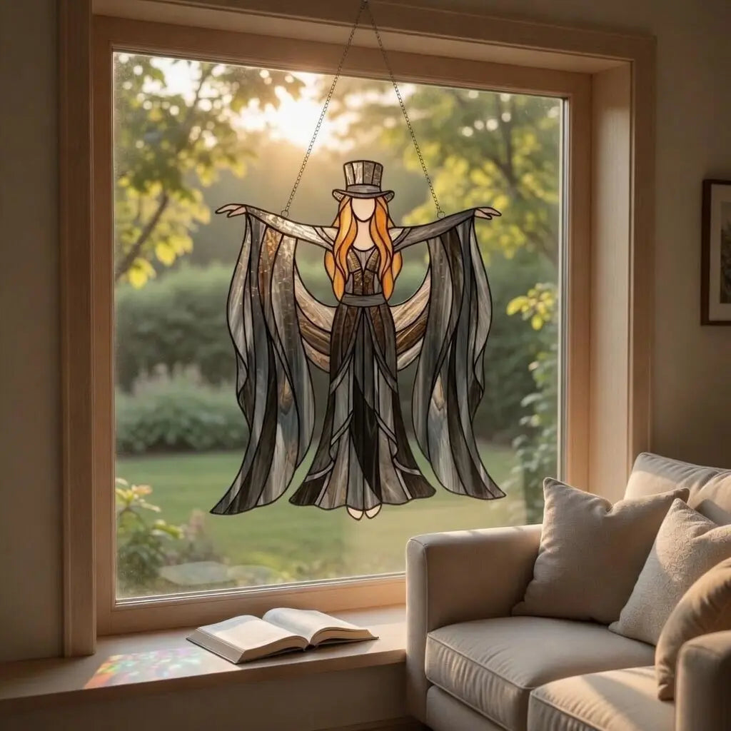 Boho Dancing Lady Suncatcher Acrylic Hanging Ornament - Mystical Gothic Woman Window Spinner