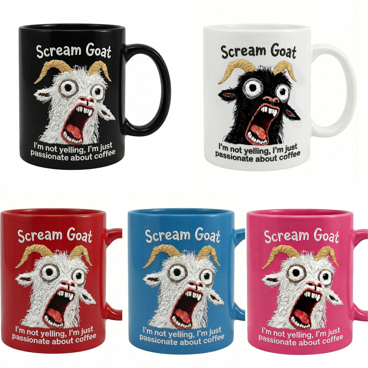 Funny Scream Goat Mug – “I’m Not Yelling, I’m Passionate About Coffee” Ceramic Coffee Cup