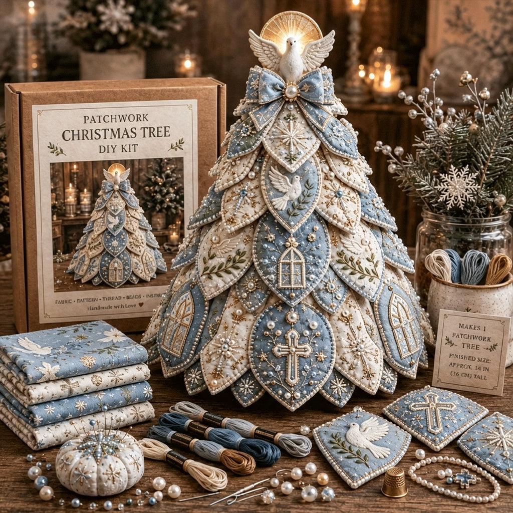 Beginner-Friendly Tree of Faith 3D Quilted Christmas Tree Sewing Kit | Complete Kit with Coordinated Fabrics, Beads & Step-by-Step Guide Included