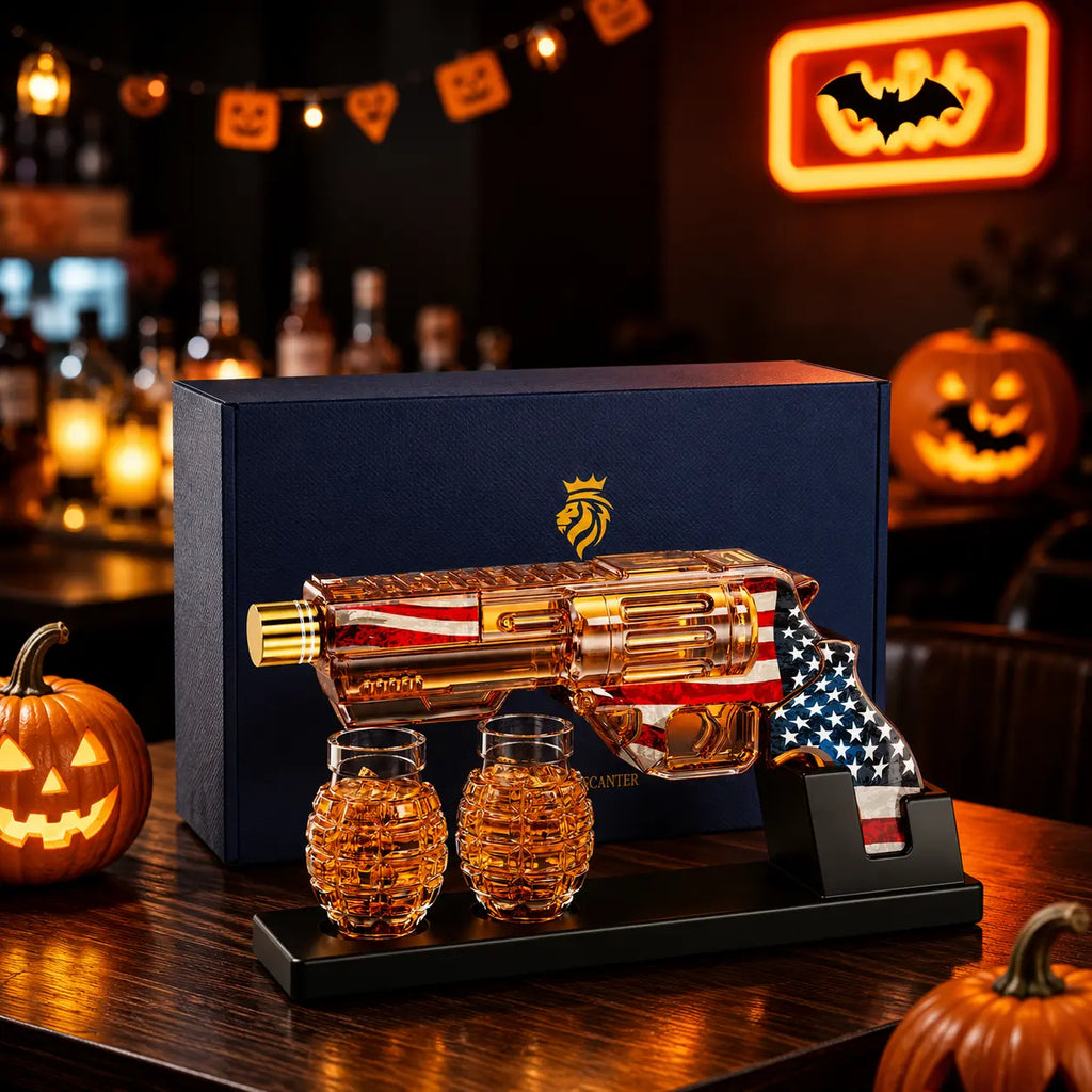 Military Flag Whiskey Decanter Set – Premium Glass Decanter with Grenade Shot Glasses & Luxury Gift Box
