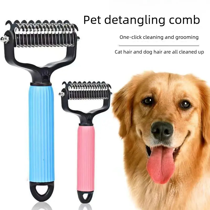 2-in-1 Pet Grooming Rake & Detangling Comb for Shedding Removal