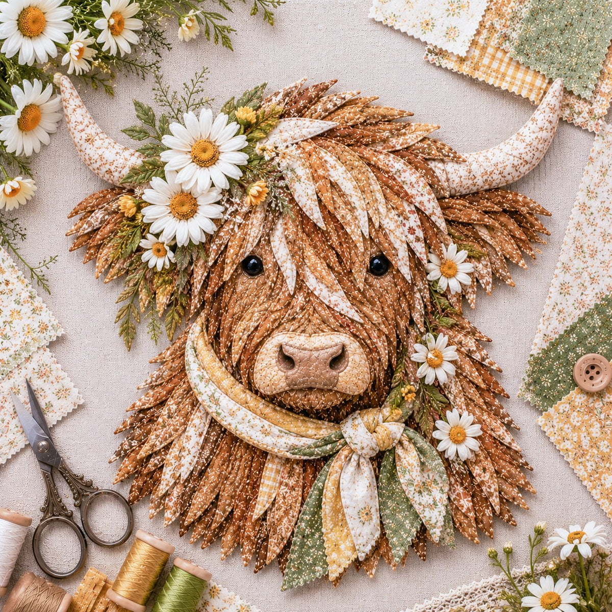 Birth Flower Highland Cow 3D Layered Fabric Art DIY Kit (Beginner-friendly)  Buy 2 Free Shipping