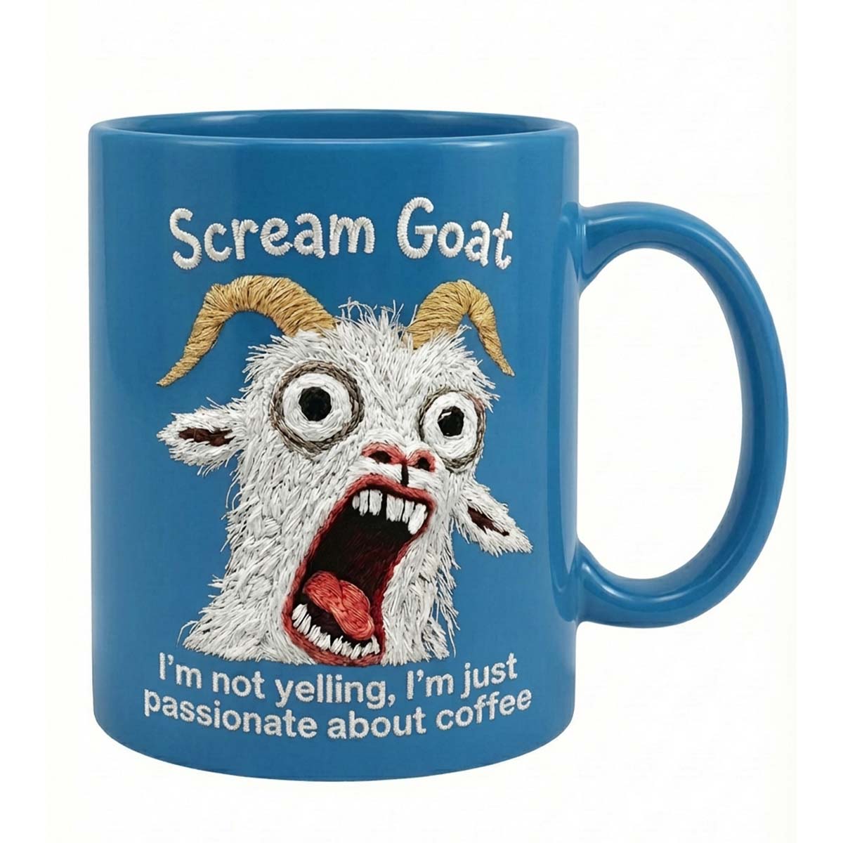 Funny Scream Goat Mug – “I’m Not Yelling, I’m Passionate About Coffee” Ceramic Coffee Cup