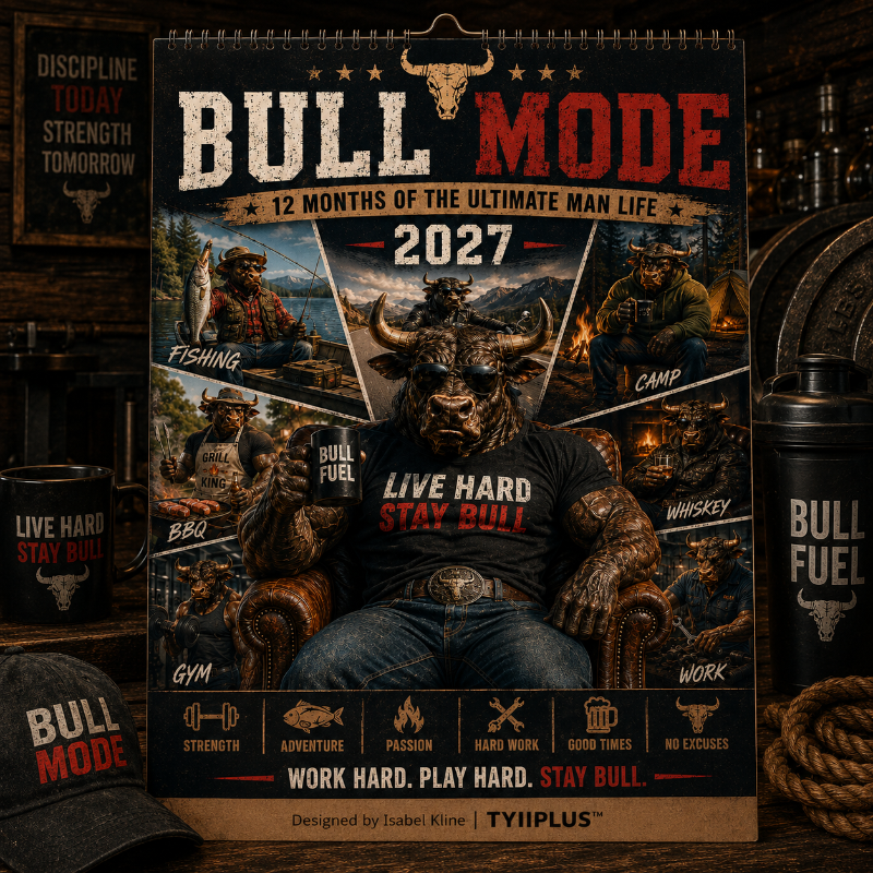 Bull Mode 2027 A4 Funny Men's Desk Calendar – 12 Rugged Bull Lifestyle Designs | TYIIPLUS