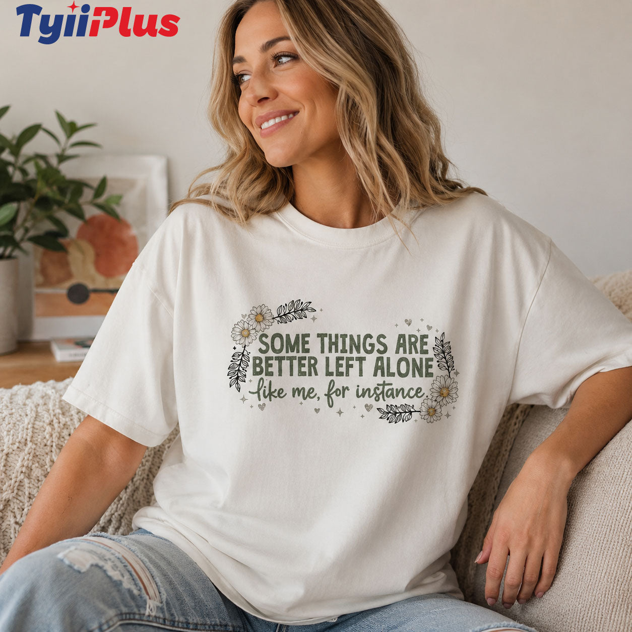 Funny Introvert Shirt for Women – Plus Size Oversized Floral Graphic Tee | "Some Things Are Better Left Alone" Casual Cotton T-Shirt