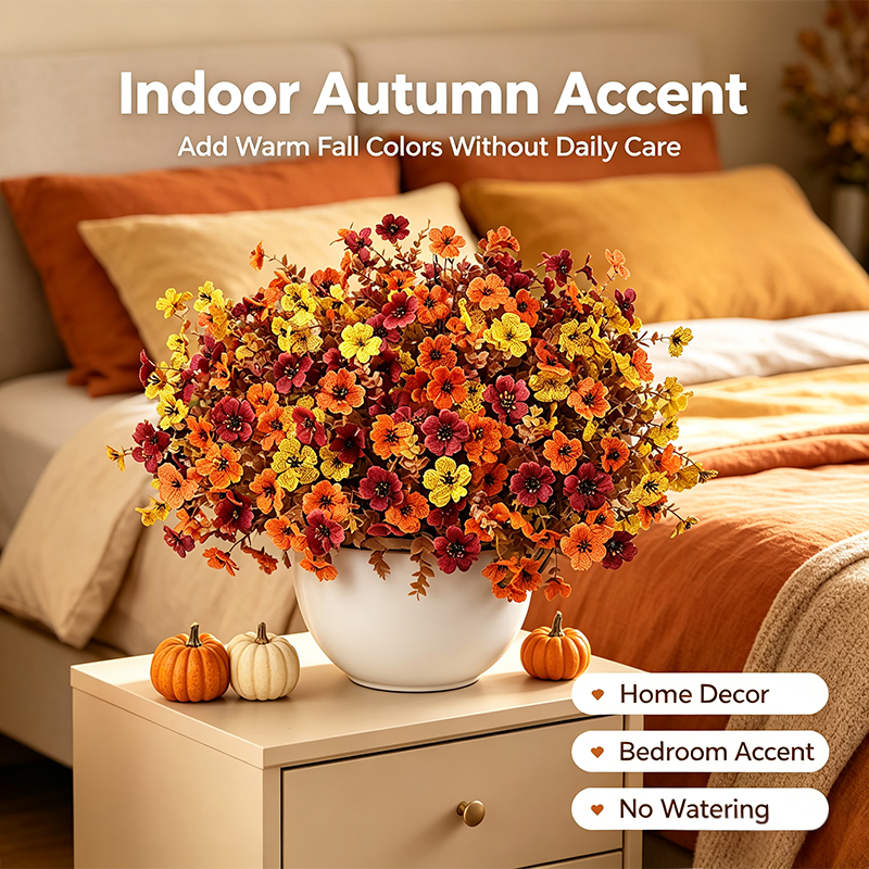 Fall Artificial Flower Halloween 12pcs, UV Resistant Colorful Fake Flower