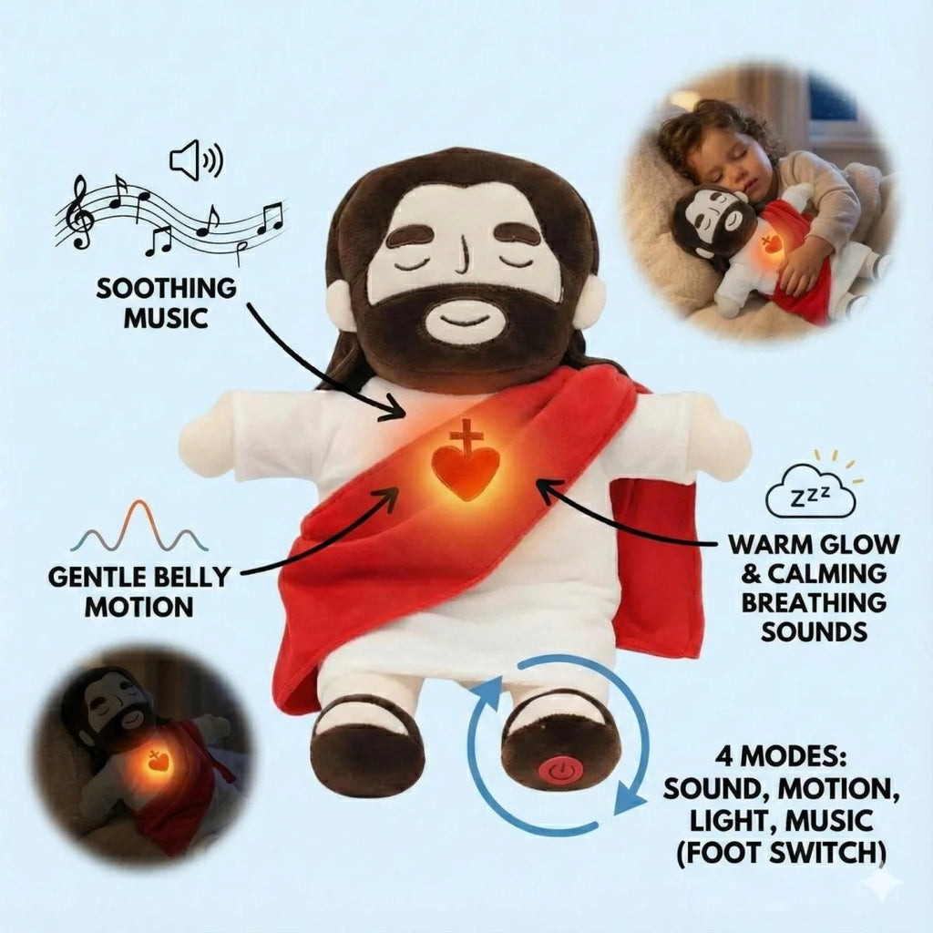 Breathing Jesus Plushie with Warm Glow, Music & Soothing Sleep Sounds