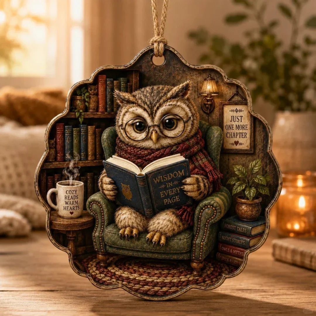 Cozy Reading Animal Hanging Ornament – Whimsical Woodland Book Lover Decoration
