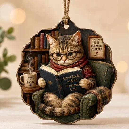 Cozy Reading Animal Hanging Ornament – Whimsical Woodland Book Lover Decoration