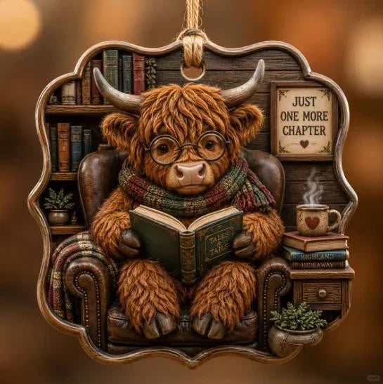 Cozy Reading Animal Hanging Ornament – Whimsical Woodland Book Lover Decoration